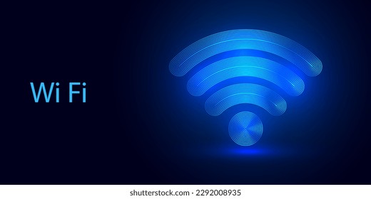 Wi Fi symbol, wireless networking digital hi tech innovation concept, free internet zone and hotspot, futuristic technology with blue line neon glowing. Vector background