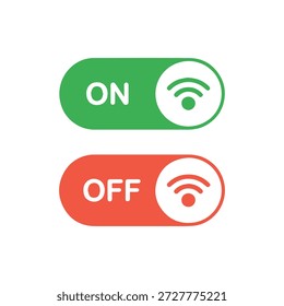 Interruptores de alternância Wi-Fi mostrando os estados ligado e desligado com botões verdes e vermelhos