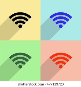 Wi fi vector icon - colored set with  long shadow