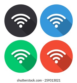 wi fi vector icon - colored(gray, blue, green, red) round buttons with long shadow