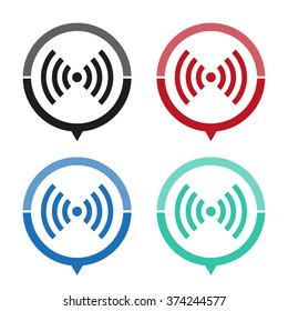 wi fi - vector icon; map pointer;  message bubble