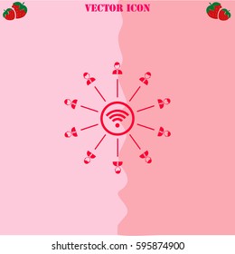 Wi fi vector  icon. Strawberry Background.