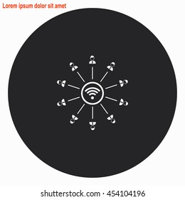 Wi fi web icon. Gray circle button with white illustration.