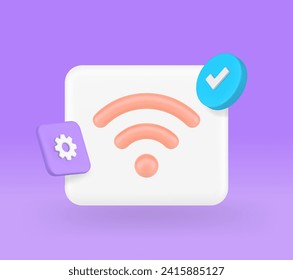 Conexión de éxito de red inalámbrica Wi fi acceso a comunicación digital Icono 3d ilustración vectorial realista. Tecnología global de intercambio de información de datos electrónicos en línea