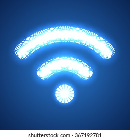 Wi Fi Wireless Network symbol. Vector Illustration. Wireless Icon. Wi fi neon sign.