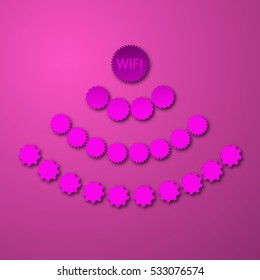 Wi Fi Wireless Network Symbol, Vector Illustration. Abstract background. Gears.