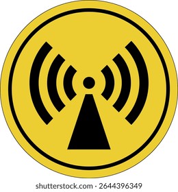 Wi Fi zone. Yellow circle sticker. Warning icon. Yellow sign. Circle label.