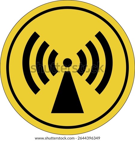 Wi Fi zone. Yellow circle sticker. Warning icon. Yellow sign. Circle label.