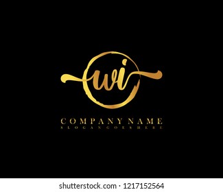 WI initial handwriting logo circle template vector