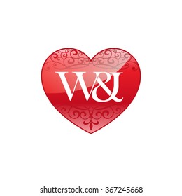 W&I initial letter logo with ornament heart shape
