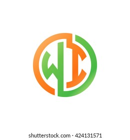 WI initial letters looping linked circle logo orange green