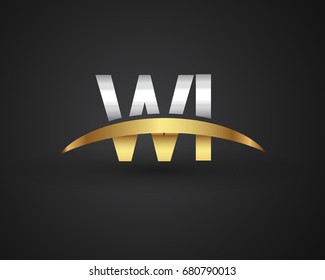 WI initial logo company name colored gold and silver swoosh design. vector logo for business and company identity.
