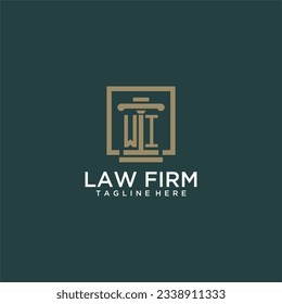 logotipo de monograma inicial de WI para la firma de abogados con diseño de hitos en cuadrado creativo