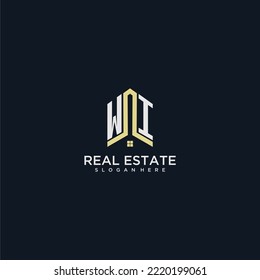 WI initial monogram logo for real estate with home shape creative design