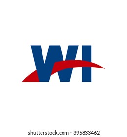 WI initial overlapping swoosh letter logo blue red