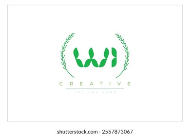 WI letters eco logo with leaf. Fresh nature and healthy leaf logo design.