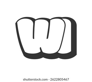 WI logo, bubble comic lettering, rounded in graffiti style black and white silhouette. Trendy preschool W and I letter text for festival party, personal initials, children funky print and web. 