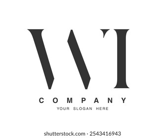 Design do logotipo WI. Estilo de fonte das letras iniciais w e i serif. Tipografia clássica do nome da empresa. Logotipo ou identidade da moda. Ilustração vetorial.