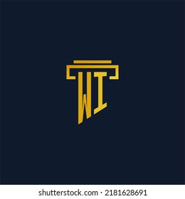 Logotipo inicial del monograma WI para la firma de abogados con diseño de hitos