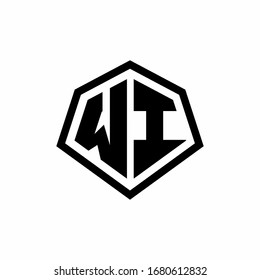 WI-Monogramm-Logo mit sechseckiger Form und abgerundeter, abgerundeter Design-Vorlage einzeln auf weißem Hintergrund