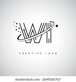 Logotipo de Monograma de Órbita WI - Marca de Letra Mínima Futurista com Linha de Arte Circular, Pontos Inspirados na Tecnologia e Conceito de Movimento Espacial para Identidade de Marca Moderna
