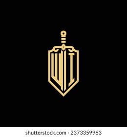 WI vintage shield and sword initial logo in high quality professional design that will print well across any print media