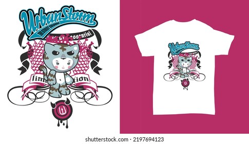 wiban stowm cat t shirt graphic design vector illustration