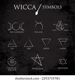 Wicca important symbols, ten symbols.
Fashion Design, Vectors for t-shirts and endless applications.
