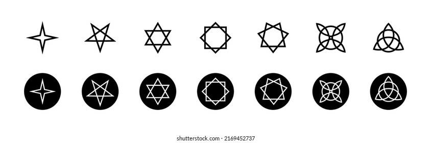 Wicca magic icon. Religion wiccan star icon collection. Celtic magic signs. Stock vector