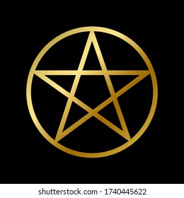 Wicca pentagram faith symbol isolated. Occultism religious golden star outline on white background vector design illustration. Esotericism, Religion and belief concept