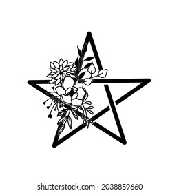 Wicca symbol vector illustration, witchcraft Wicca sign with flower decor