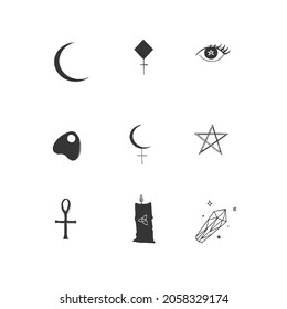 wicca witchcraft icon symbols set simple art