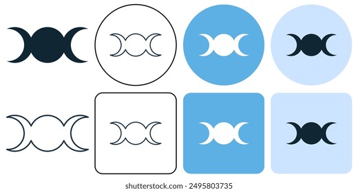 wicca, witchcraft, Triple goddess symbol, moon phases, Maiden, Mother and Crone. Mythology greek icon symbol stroke line and glyph