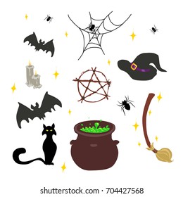 Wicca witchcraft vector illustration set