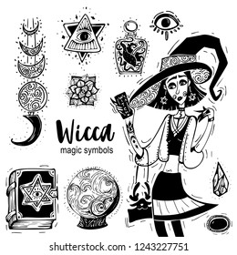 Wiccan community symbol. Vector doodle elements set