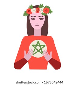 Wiccan girl with flower wreath illustration