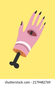Wiccan and occult symbols, isolated hand with tattoo of seeing eye. Fortune telling and predicting future, mystery and mysticism. Witchcraft and sorcery practice and spells. Vector in flat style