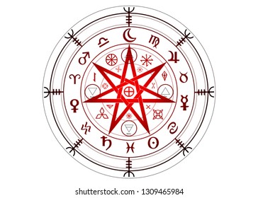 Wiccan symbol of protection. Set of Mandala Witches runes, Mystic Wicca divination. Ancient occult symbols, Earth Zodiac Wheel of the Year Wicca Astrological signs, vector isolated or white background