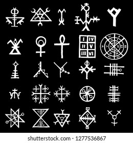 Wiccan Symbols Imaginary Cross Symbols, Inspired By Antichrist Pentagram And Witchcraft. Vector.