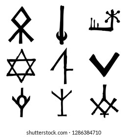 Wiccan symbols imaginary cross symbols, inspired by antichrist pentagram and witchcraft. Vector.