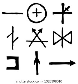 Wiccan symbols imaginary cross symbols, inspired by antichrist pentagram and witchcraft. Vector.