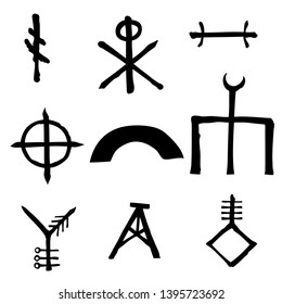 Wiccan symbols imaginary cross symbols, inspired by antichrist pentagram and witchcraft. Vector.