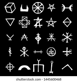 Wiccan symbols imaginary cross symbols, inspired by antichrist pentagram and witchcraft. Vector.