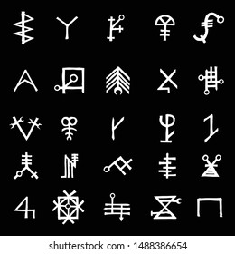 Wiccan symbols imaginary cross symbols, inspired by antichrist pentagram and witchcraft. Vector.