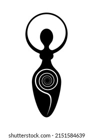 Wiccan Woman Logo, spiral goddess of fertility, Pagan Symbols, cycle of life, death and rebirth. Wicca mother earth symbol of sexual procreation, vector tattoo sign icon isolated on white background 
