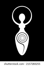 Wiccan Woman Logo, spiral goddess of fertility, Pagan Symbols, cycle of life, death and rebirth. Wicca mother earth symbol of sexual procreation, vector tattoo sign icon isolated on black background 