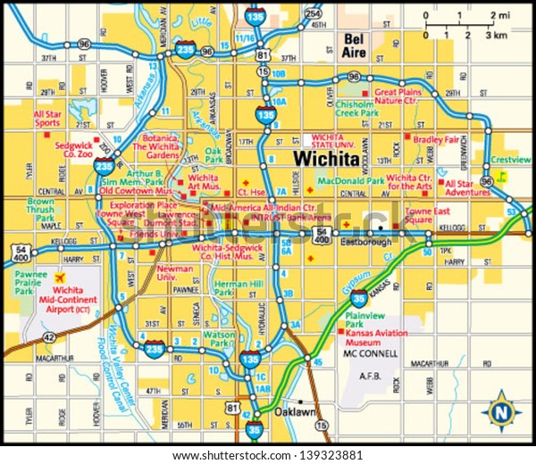 map of wichita kansas Wichita Kansas Area Map Stock Vector Royalty Free 139323881 map of wichita kansas