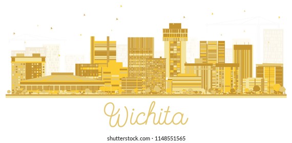 Wichita Kansas City Skyline Golden Silhouette. Vector illustration. Simple flat concept for tourism presentation, banner, placard or web site. Business travel concept. Wichita Cityscape with landmarks