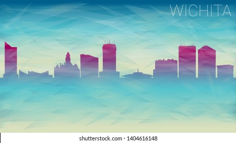 Wichita Kansas City USA Skyline Silhouette City. Broken Glass Abstract Geometric Dynamic Textured. Banner Background. Colorful Shape Composition.