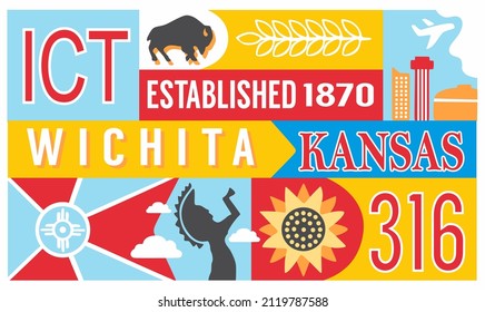 Wichita Kansas with Native American illustration